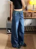 Jeans Wide-Leg Bordado Retrô 2025 Novo Cintura Alta Emagrecimento Solto Bordado Jeans Reto Comprimento Total Versátil