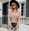 Suéter de Punto Calado con Media Cremallera Estilo Europeo y Americano, Suéter Holgado con Cuello en V y Parches de Encaje Argyle para Mujer, Suministro de Comercio Exterior