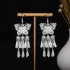 Pendientes Miao Étnicos de Borla Larga Estilo Nuevo, Pendientes Exagerados de Declaración de Moda Estilo Étnico de Plata Miao de Lujo Ligero