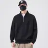 Moletom de Estoque de Fábrica Masculino Esportivo Gola Alta Marca Moderna Roupas Masculinas Solta Casual Meio Zíper Manga Longa Camiseta Masculina Preto