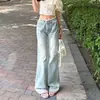 Jeans de Mezclilla Acampanados con Adorno de Encaje para Mujer, Estilo Dulce y Picante, Diseño de Verano, Pantalones Rectos de Pierna Ancha Retro Americano de Nicho