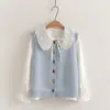 5926 Conjunto de Dos Piezas Estilo Mori Girl Japonés Reductor de Edad Casual Color Botón Bordado Chaleco de Punto + Camisa con Adorno de Encaje