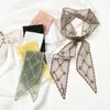 Bufanda larga pequeña de seda estilo francés Diadema tocado vintage estilo coreano Bufanda de seda para primavera y verano Bufanda de encaje Corbata para bolsa Corbata Cinta para el pelo
