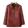 Novo Cardigã de Lã Retrô com Gola Lapela para Primavera e Outono, Blusa Grossa para Mulheres de Meia-idade e Idosas, Jaqueta Estampada Solta de Comprimento Médio
