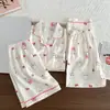 Conjunto de Pijama de Tres Piezas Simple Casual de Nube Verano Nuevo Manga Corta Shorts Pantalones Largos Ropa de Casa Delgada Verano Lindo