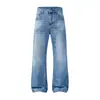 Jeans Muqiu Masculino Moda Tendência Americana High Street 2021 Estilo M Levemente Flare para Homens e Mulheres, Lavado Comprido para o Dia a Dia