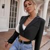 Traje Negro Top Corto Ropa de Moda Europea y Americana Amazon Estilo Chica Caliente Aspecto Adelgazante Mostrar Ombligo Traje Corto Ropa de Abrigo