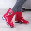 Zapatos de Goma Impermeables de Caña Media, Caña Alta de Suela Gruesa, Caña Baja, Botas de Lluvia de Caña Baja con Suela Gruesa, Zapatos Moldeados por Inyección para Mujer, Forrados de Lana para las Cuatro Estaciones