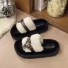 Sandalias Planas Peludas de Moda Color-Blocking para Mujer Ropa de Exterior 2026 Otoño/Invierno Nuevas Zapatillas Casuales Cálidas Cómodas que Aumentan la Altura
