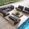 Combinación de Mesa de Café y Sofá de Exterior Diseñador Patio Exterior Hotel de Alta Gama Balcón Jardín Ocio Muebles de Madera Anticorrosión