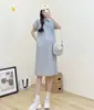 Vestido para Mujer Embarazada Sue Meifu 22024 Verano Nuevo Estilo Coreano Solapa Simple Holgado Talla Grande Casual Vestido Camiseta Moderno