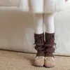 Meias de Bota de Algodão para Meninas com Laço, Engrossadas para Outono e Inverno, Aquecedores de Perna Vermelhos Quentes para Ano Novo, Aquecedores de Panturrilha Engrossados Estilo Coreano para Meninas