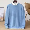 Suéter grueso 100% lana para hombre, otoño e invierno, cuello redondo, casual, suéter holgado, tejido, camiseta básica de manga larga
