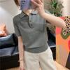 Algodón de alta Tsuen Cifrado Cómodo Suave Casual Color Sólido Commuter Polo de Punto Manga Corta Mujer Primavera y Verano F0301Z