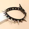 Collar de Cuero Negro Estilo Harajuku Europeo y Americano Punk Rock Cadena de Cuello Gótico con Púas Joyería Divertida de Moda