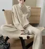 Novedad Otoño/Invierno 2026 Conjunto de Dos Piezas para Mujer: Pantalones de Pierna Ancha de Cintura Alta con Mangas Largas y Suéter de Punto Casual Estilo Europeo y Americano