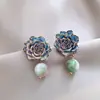 Pendientes Retro de Gota de Aceite Florales Azules Vintage Joyería de Lujo Ligero de Gama Alta Venta al por Mayor desde Fábrica de Yiwu