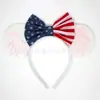 Diadema de decoración del Día de la Independencia Hebilla para la cabeza con lazo de bandera americana Diadema de orejas de Mickey con lentejuelas Decoración festiva