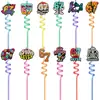 Nuevas Pajitas de Colores Transfronterizas de 67 Piezas con Forma Creativa de Espiral, Tubos Flexibles de Mascota, Seis o Siete Pajitas con Pegatinas Decorativas Personalizadas