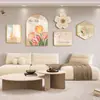 Pintura decorativa para sala de estar estilo crema wabi-sabi, pintura colgante para pared de fondo de sofá, mural de pared colgante minimalista nórdico con combinación de reloj