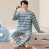 Algodón Puro Conjunto de Pijama de Manga Larga con Dibujos para Hombre Ropa de Casa Talla Grande Pantalones Sueltos Otoño para Hombre Se Puede Usar al Aire Libre