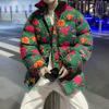 Chaqueta de abrigo con flores grandes del noreste de National Tide para hombre, abrigo de invierno holgado de talla grande de la marca Tide, abrigo informal de algodón con flores de peonía para parejas.