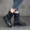Botas Retro de Piel Genuina con Pliegues hasta Media Pantorrilla para Mujer para Otoño e Invierno Nuevas con Aumento Interior Cremallera Lateral Botas de Caballero Clásicas para Mujer