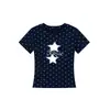 Camiseta de manga corta para mujer, color azul oscuro, estampado de estrellas de lunares, estilo hot girl, hombro normal, ajuste slim, para verano, muestra la figura delgada, top versátil para mujer