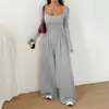 Ropa europea y americana para mujer para primavera y otoño, nuevo mono casual de pierna ancha de manga larga de color liso de estilo simple transfronterizo de Amazon para mujer