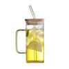 Vaso de Leche con Pajita de Vidrio Borosilicato Grueso para el Hogar Simple Resistente a Altas Temperaturas con Asa de Cinturón y Tapa Alto Valor de Color