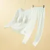 Terciopelo de Oveja con Almohadilla en el Pecho Cuello Redondo Traje Térmico para Mujer Otoño e Invierno Ropa Interior Forrada de Polar Talla Grande Conjunto de Dos Piezas Ropa de Otoño y Pantalones Largos