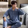 Pijama para Hombre Otoño e Invierno Nuevo Espesado Algodón de Aire Solapa Manga Larga Pantalones Traje de Ropa para el Hogar de Talla Grande de Alta Gama