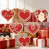 Juego de 6 Adornos Colgantes Huecos de Madera con Forma de Corazón de Doble Capa, Decoraciones para el Día de San Valentín, Juego Temático de Pareja, Regalo para el Día de San Valentín