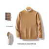 Suéter de Hombre de Lana 100% con Cuello Alto de Siete Puntos, Suéter de Punto Trenzado Tridimensional, Otoño e Invierno Retro Engrosado