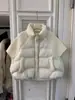 Chaleco de algodón tejido patchwork con cuello alto, estilo corto para mujer, nueva moda de invierno, corte holgado, adecuado para figuras petite, prenda exterior de moda