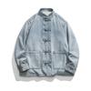 Chaqueta japonesa de moda nacional antigua con hebilla de tela y cuello alto engrosado con forro polar para hombre, ropa de trabajo al aire libre, invierno de 2023