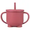 Taza de Aprendizaje para Bebé de Silicona de Grado Alimenticio para 6 Meses y Mayores, Taza con Dos Asas y Popote, Resistente a Altas Temperaturas, Resistente a Caídas, Taza con Popote Anticaídas