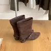 Nueva colección Lancui: Botines de punta fina con hebilla estilo europeo y americano, botines cortos de otoño para mujer con tacón medio, botas elegantes y con estilo para mujer