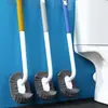 Cepillo para inodoro de mango largo sin taladro, sin rincones muertos, cepillo para inodoro montado en la pared, limpiador de inodoro de cerdas suaves para baño, cepillo para asiento de inodoro