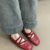 Nuevos Zapatos Mary Jane Rojos de Estilo Francés con Tira Cruzada, Zapatos Planos de Punta Cuadrada para Mujer, Zapatos de Ballet Hada de Noche de Boca Baja