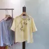 Camiseta de Verano con Botón de Rana, Solapa Oblicua, Imitación de Ramio, Estilo Chino Nuevo, Top 2026, Nueva Llegada, Camiseta Bordada de Manga Corta, Talla Única para Mujer