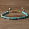 Pulseira Tecida à Mão com Espaçadores de Pedra Vulcânica Natural Joia Vintage Boêmia Ajustável para Homens e Mulheres