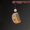 Peine de Masaje Meridianos Tallado de Sándalo Verde, Artesanía de Madera para Mujeres, Peine de Bolsillo Portátil Estilo Antiguo, Colgante de Paisaje, Accesorio para Bolso