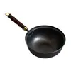 Wok de hierro forjado a mano de Zhangqiu con mango de bambú, apto para cocina casera, sin recubrimiento