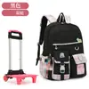 Mochila Escolar com Rodinhas para Alunos do Ensino Fundamental, Modelo Novo Transfronteiriço para Meninas, Grande Capacidade, Impermeável, Redutora de Peso, com Rodinhas, Pode Ser Carregada ou Puxada, Uso Duplo