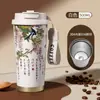 Copo Térmico de Aço Inoxidável 304 com Logo Personalizado, Copo de Café Isolado, Copo Portátil com Canudo para Duas Bebidas, Copo para Presente Corporativo