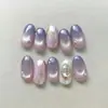 Kit de manicure vestível personalizado com 30 peças, com glitter de estrela e lua em degradê roxo, unhas postiças em formato amêndoa dos sonhos