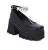 2021 Primavera e Outono Europeu e Americano Novo Estilo Britânico Corrente de Metal Retro Salto Grosso Boca Rasa Sapatos de Couro Sapatos de Bico Quadrado