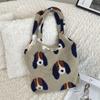 410263 Outono e Inverno Cachorro Fofo Grande Capacidade Pelúcia Retrô Xadrez Bolsa de Ombro Bolsa Colete Versátil Bolsa de Mão Bolsa