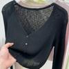 Gelo de seda malha Cardigan fino mulheres verão protetor solar blusa casaco 2024 novo V-Neck exterior curto top camisa pequena